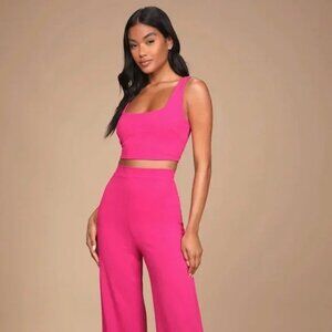 Lulus Pink Two-Piece Wide-Leg Jumpsuit - Size Large